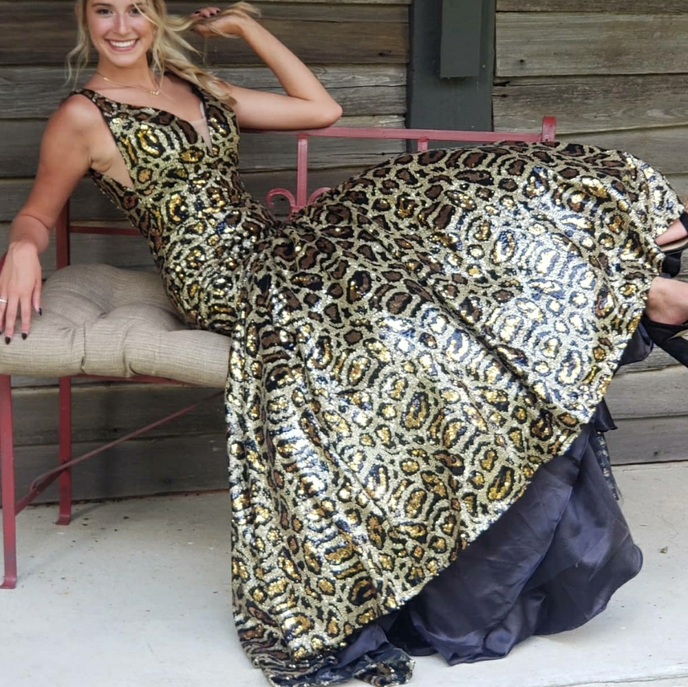 Envious Leopard Print Sequin Formal Dress